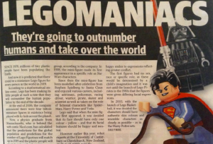 Image: Scan by K.Peasey "Legomaniacs" , Courier Mail, October 26,2013